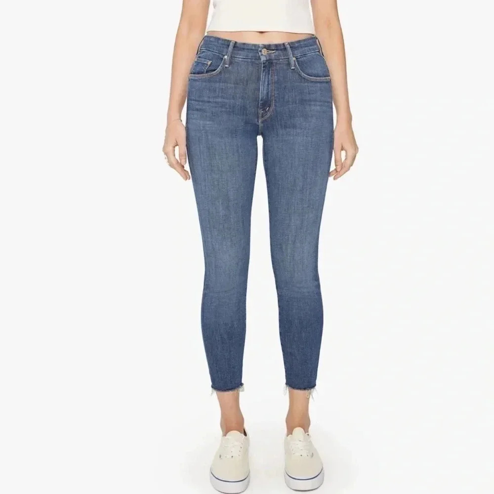 MOTHER The Looker Ankle Fray Girl Crush Wash Blue Jean Stretch Classic Denim 27